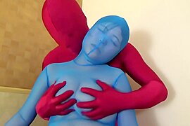 Transparent light blue zentai - free porn video