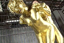 Japanese teen in gold paint gets fucked - free porn video