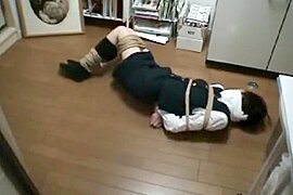 School girl tied up and gagged in kitchen - free porn video